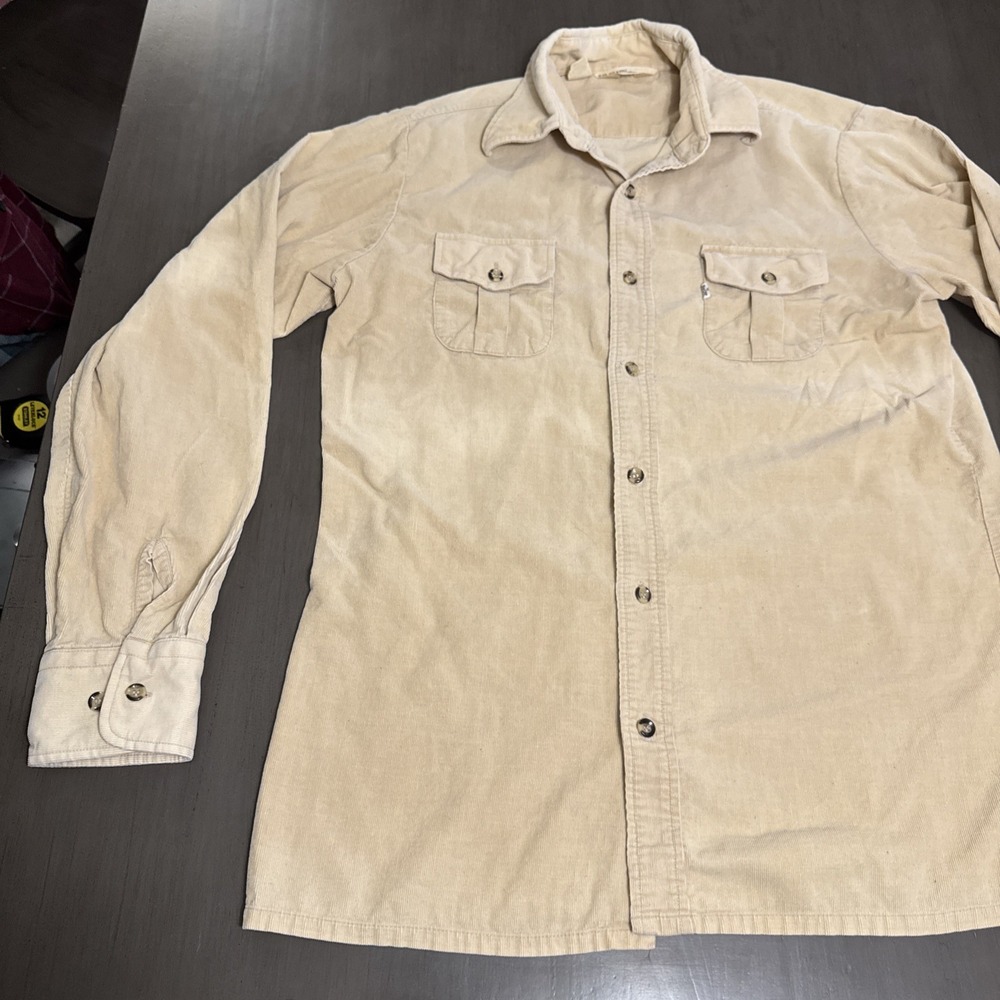 Vintage Levis Button Up Shirt Large Tan Corduroy Big E For Men 70s 80s - Picture 2 of 15